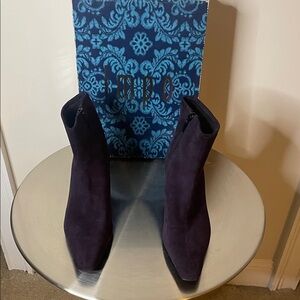 Impo Pointed-Toe Suede Ankle Boots in Deep Plum